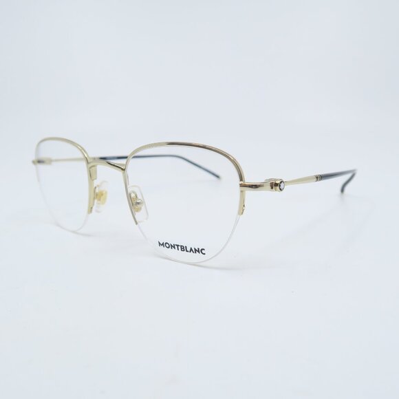 MontBlanc MB0129O 002 49mm Gold & Semi Rimless New Men's Eyeglasses Frames.